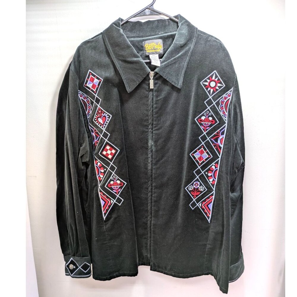 Bob Mackie Wearable Art Jacket Black Velvet, Size 3X